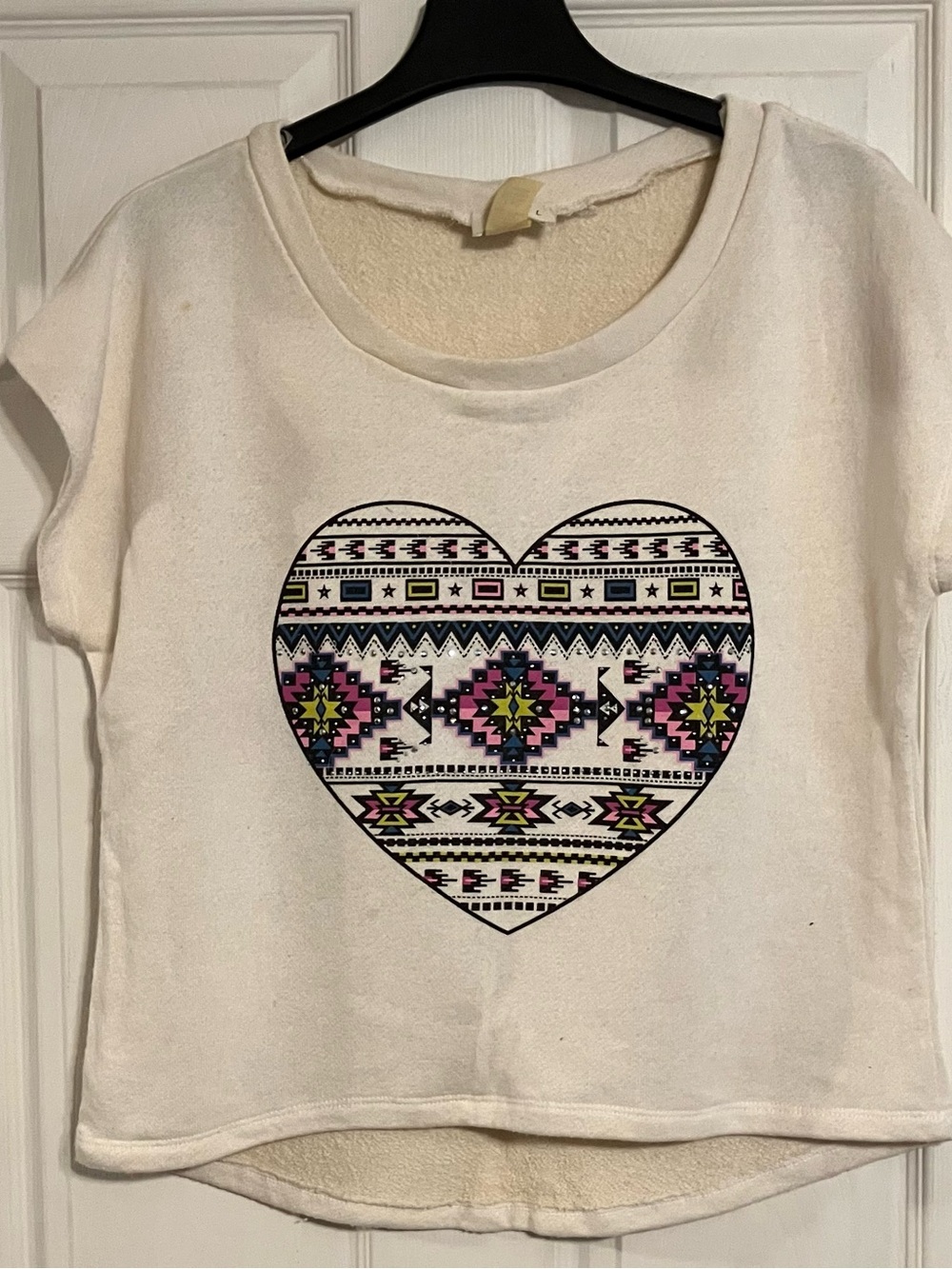 Kids White Short-Sleeve Top with Aztec Heart Graphic